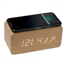 Ceas din lemn multifunctional, cu încărcător wireless - 3151513, Beige