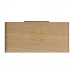 Ceas din lemn multifunctional, cu încărcător wireless - 3151513, Beige