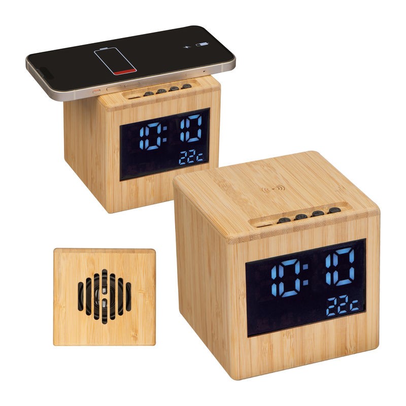 Boxa cu alarma si incarcator wireless Difuzor Bluetooth, 3395713 - Natural Boxa cu alarma si incarcator wireless Difuzor Bluetooth, 3395713 - Natural