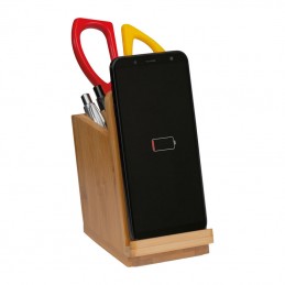 Incarcator wireless si suport pixuri birou, din bambus - 2185113, Natur