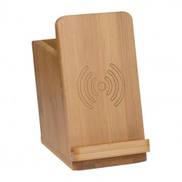 Incarcator wireless si suport pixuri birou, din bambus - 2185113, Natur
