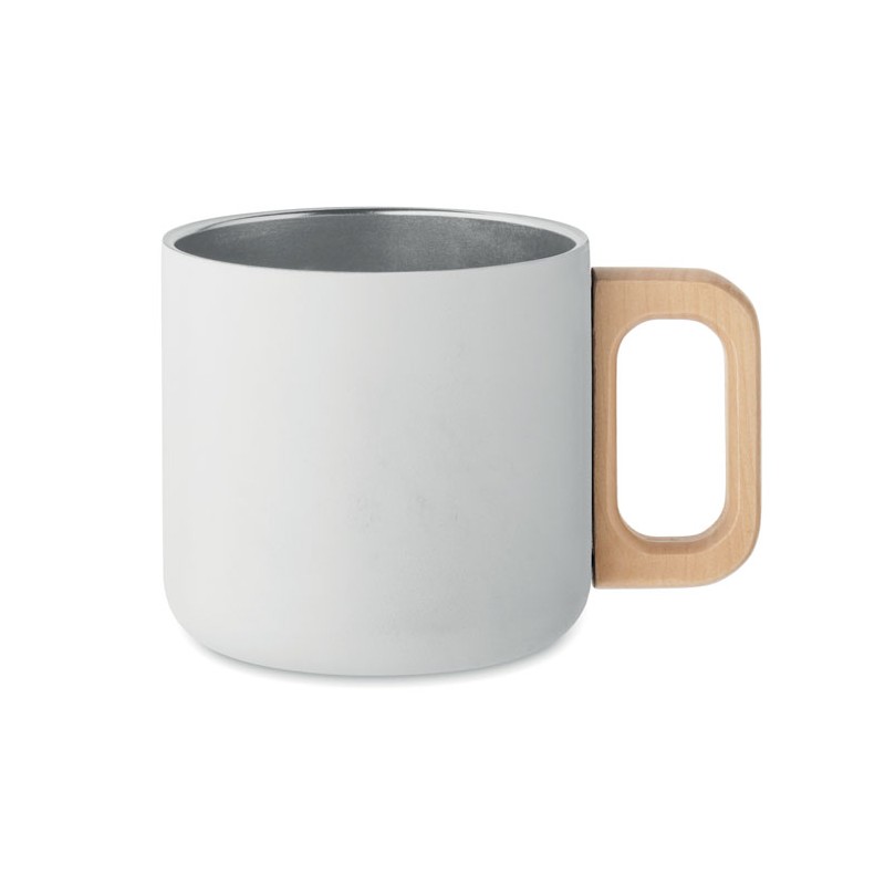 Cana metalica 350 ml cu perete dublu si maner bambus ACERO MO2325- Alb Cana metalica 350 ml cu perete dublu si maner bambus ACERO MO2325- Alb