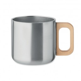 Cana metalica 350 ml cuperete dublu si maner bambus ACERO MO2325 - Argintiu