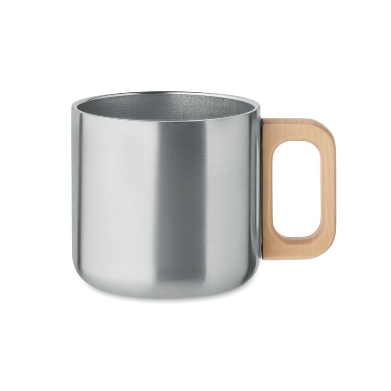Cana metalica 350 ml cuperete dublu si maner bambus ACERO MO2325 - Argintiu Cana metalica 350 ml cuperete dublu si maner bambus ACERO MO2325 - Argintiu