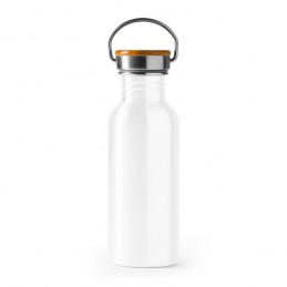 Bidon metalic 650 ml pentru sublimare capac bambus BOINA MD4039 Alb- WHITE