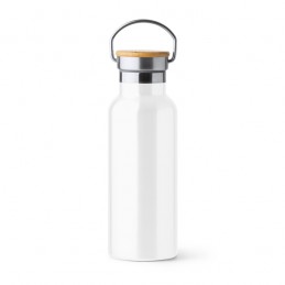 Bidon metalic 500 ml  pentru sublimare cu perete dublu capac din bambus  -TISET BI4201 Alb WHITE