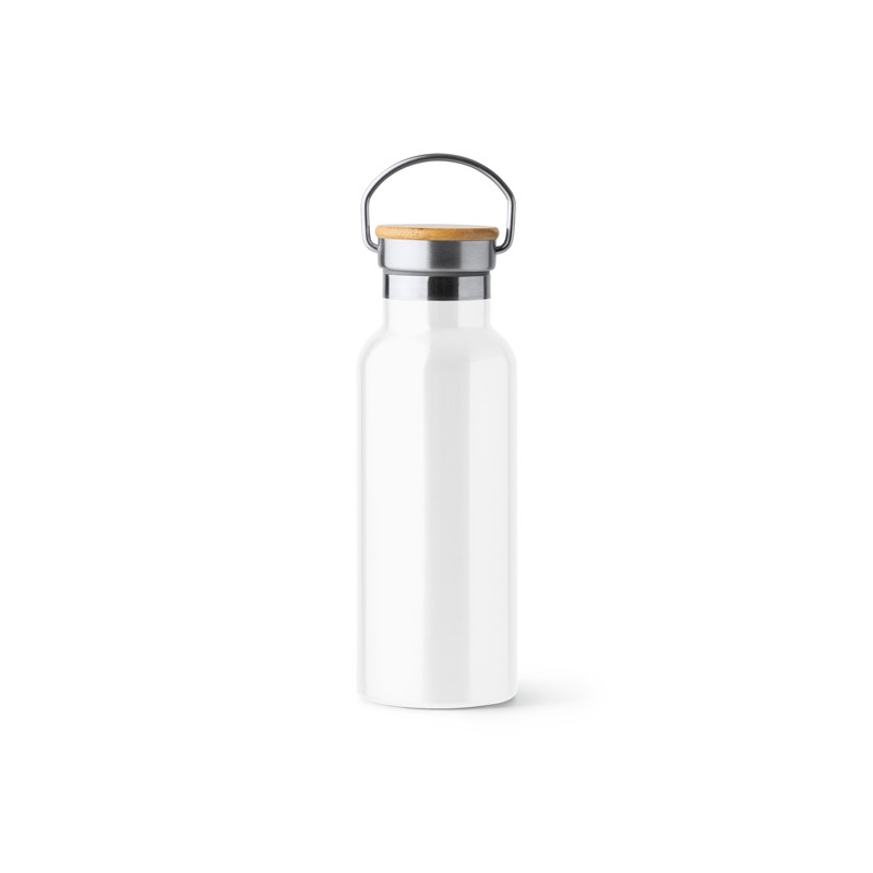 Bidon metalic 500 ml pentru sublimare cu perete dublu capac din bambus -TISET BI4201 Alb WHITE Bidon metalic 500 ml pentru sublimare cu perete dublu capac din bambus -TISET BI4201 Alb WHITE